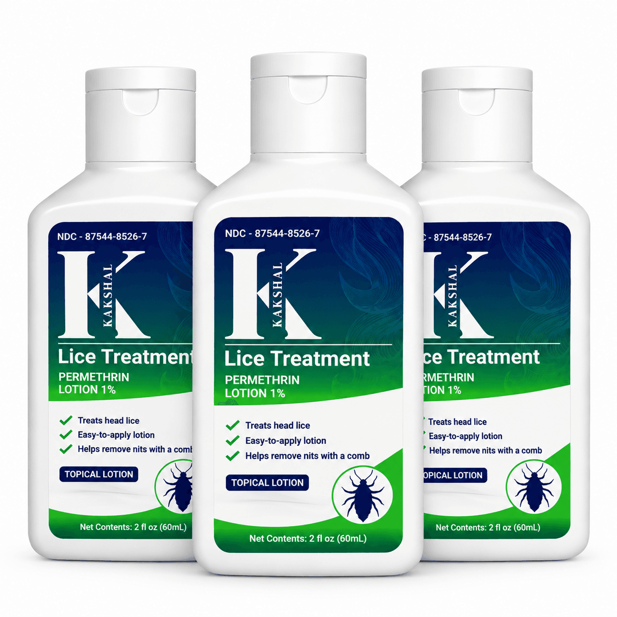 Permethrin Lotion 1% Lice Treatment - 60ml Pack of 3.