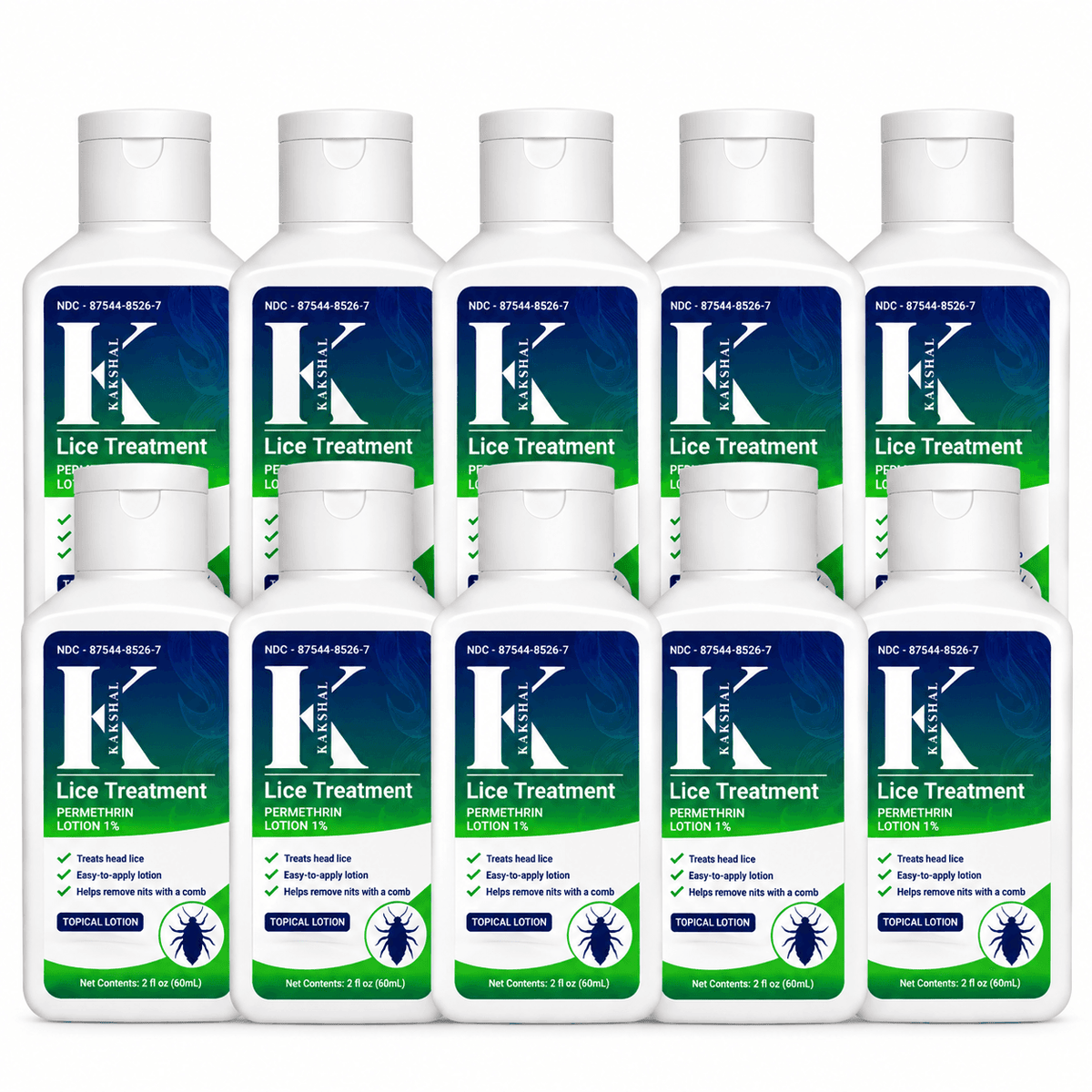 KAKSHAL® Permethrin Lotion 1% Lice Treatment – 60 mL Pack of 10.